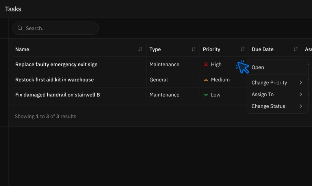 Task management board with assigned actions