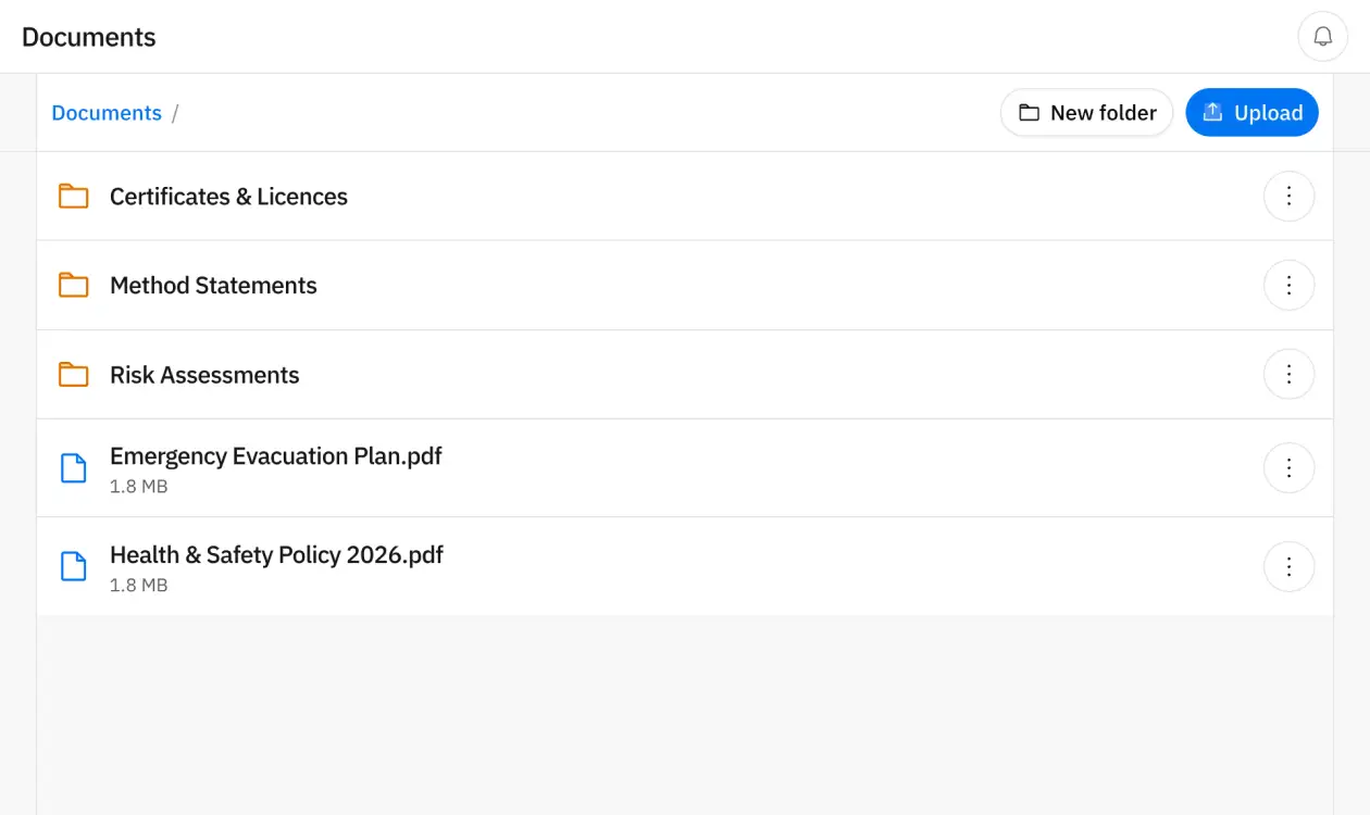 Document storage with folders and file permissions